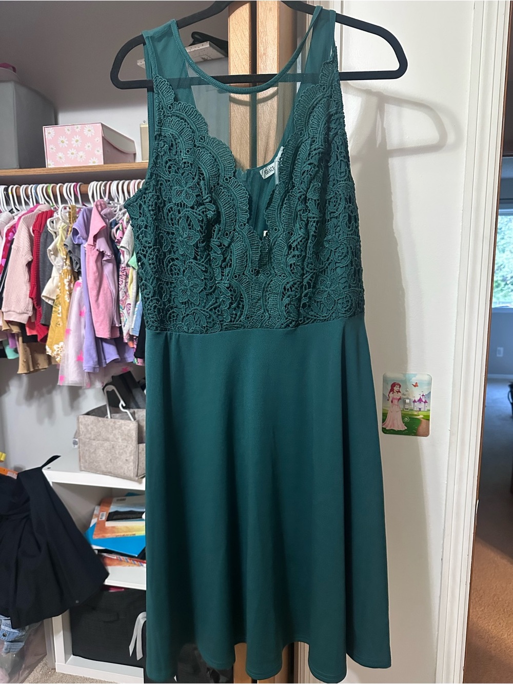Grace Dark Teal Lace Bodice A-Line Midi Dress